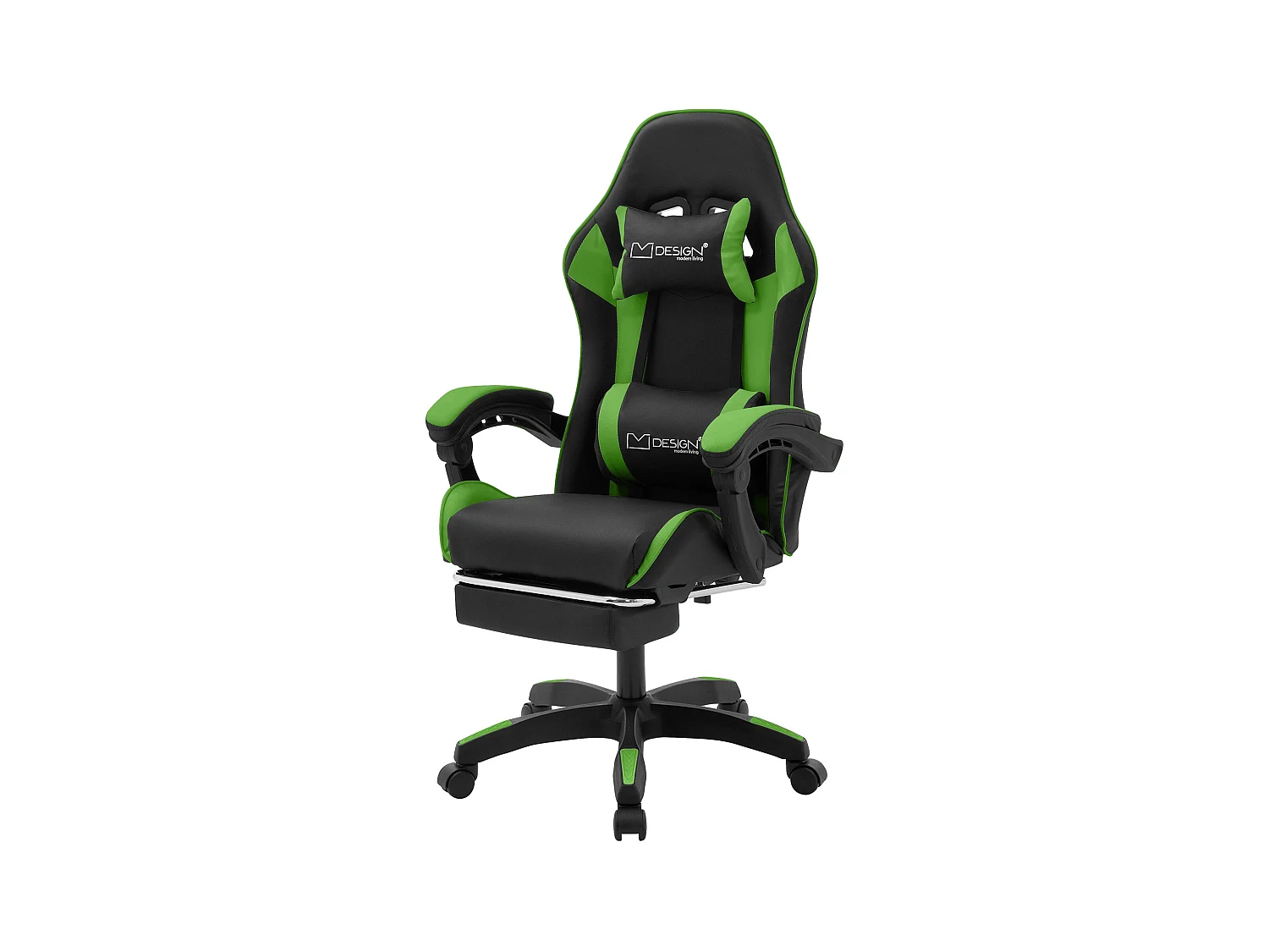 ML-Design Sedia da gaming ergonomica in similpelle verde, con poggiapiedi e poggiatesta, poltrona da gioco girevole, ideale per scrivania o ufficio