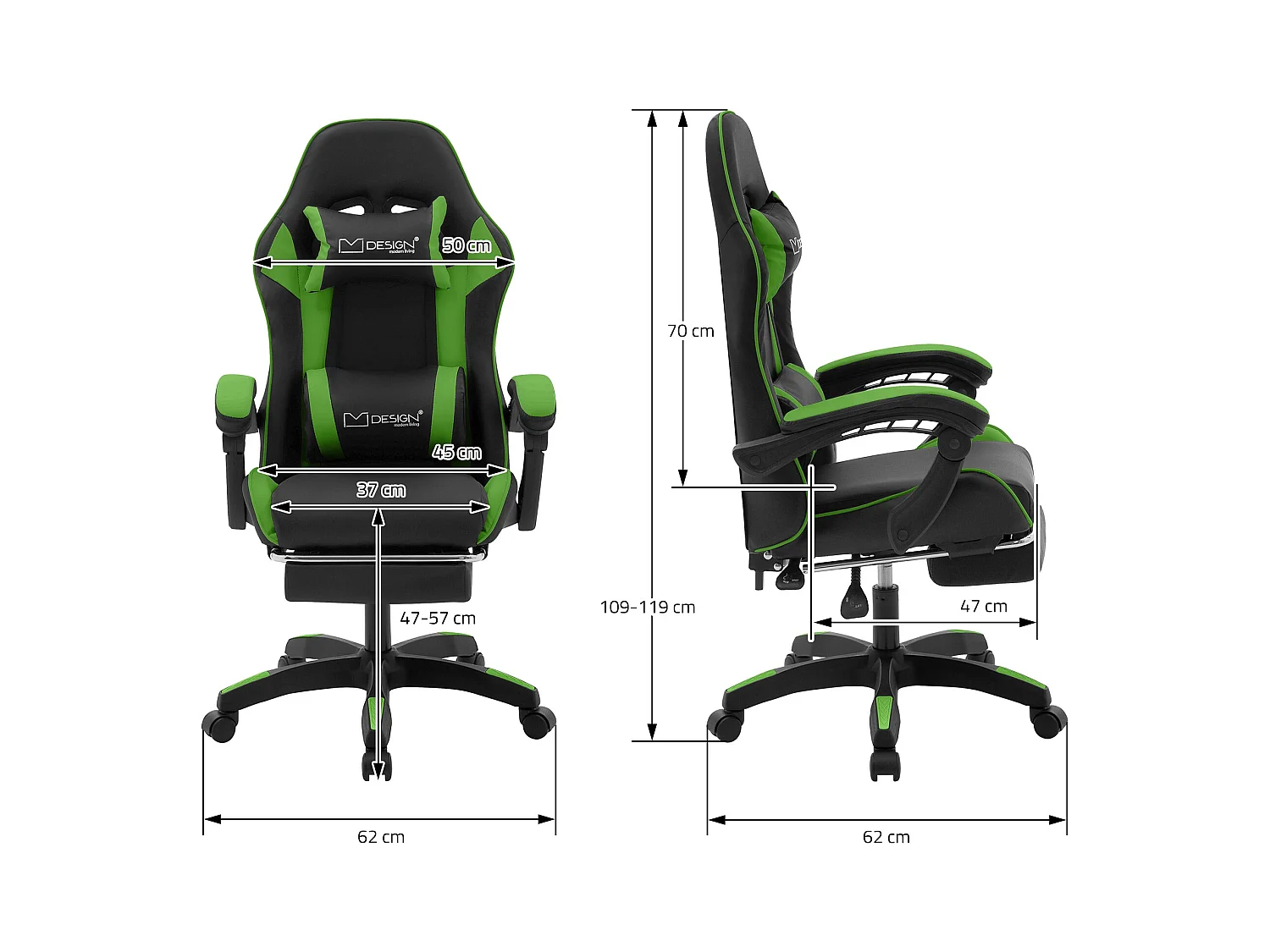 ML-Design Sedia da gaming ergonomica in similpelle verde, con poggiapiedi e poggiatesta, poltrona da gioco girevole, ideale per scrivania o ufficio