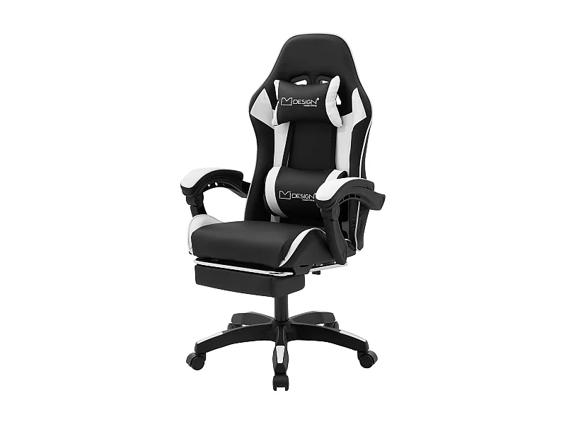ML-Design Sedia da gaming ergonomica in similpelle bianco, con poggiapiedi e poggiatesta, poltrona da gioco girevole, ideale per scrivania o ufficio