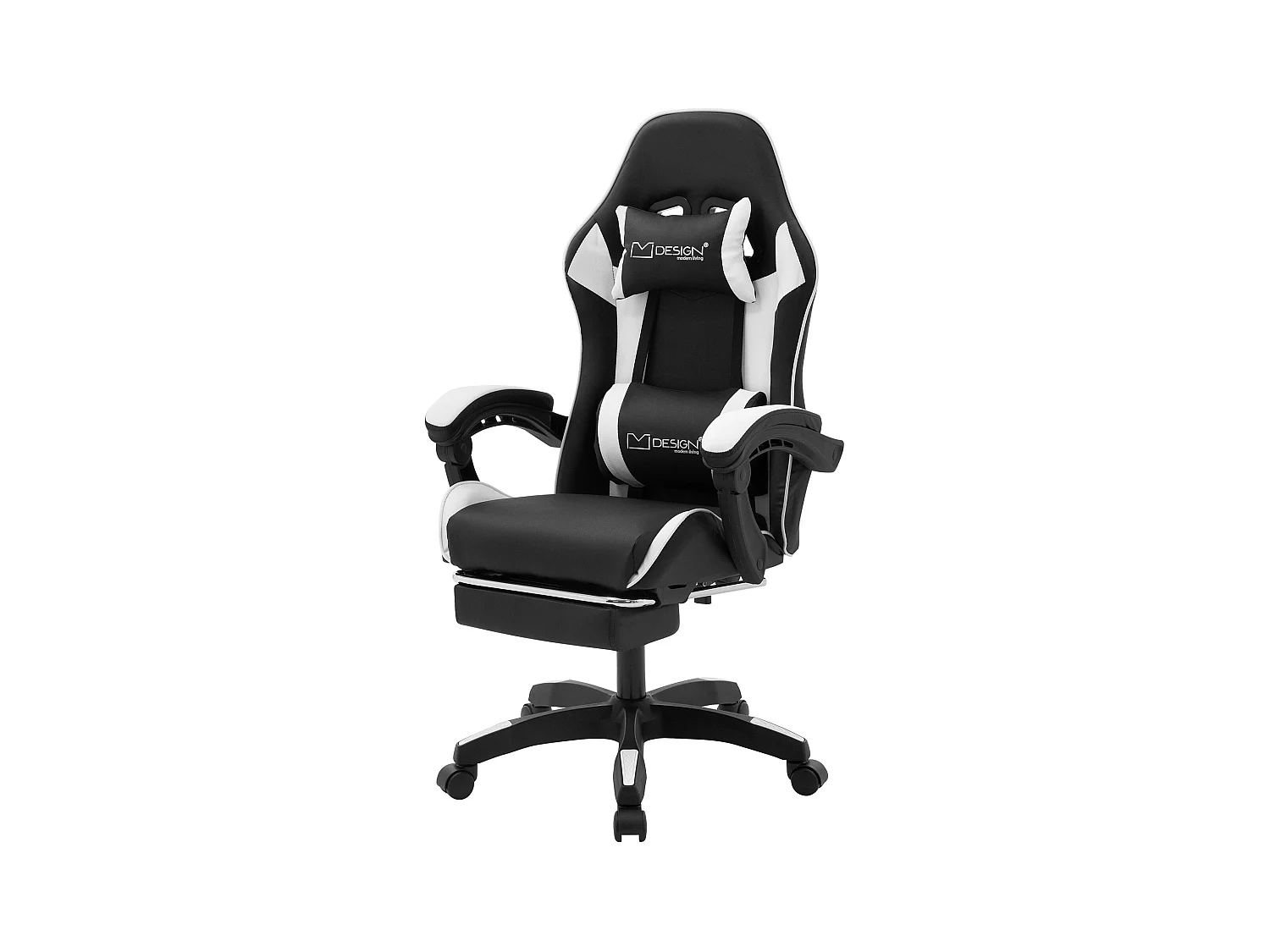 ML-Design Sedia da gaming ergonomica in similpelle bianco, con poggiapiedi e poggiatesta, poltrona da gioco girevole, ideale per scrivania o ufficio