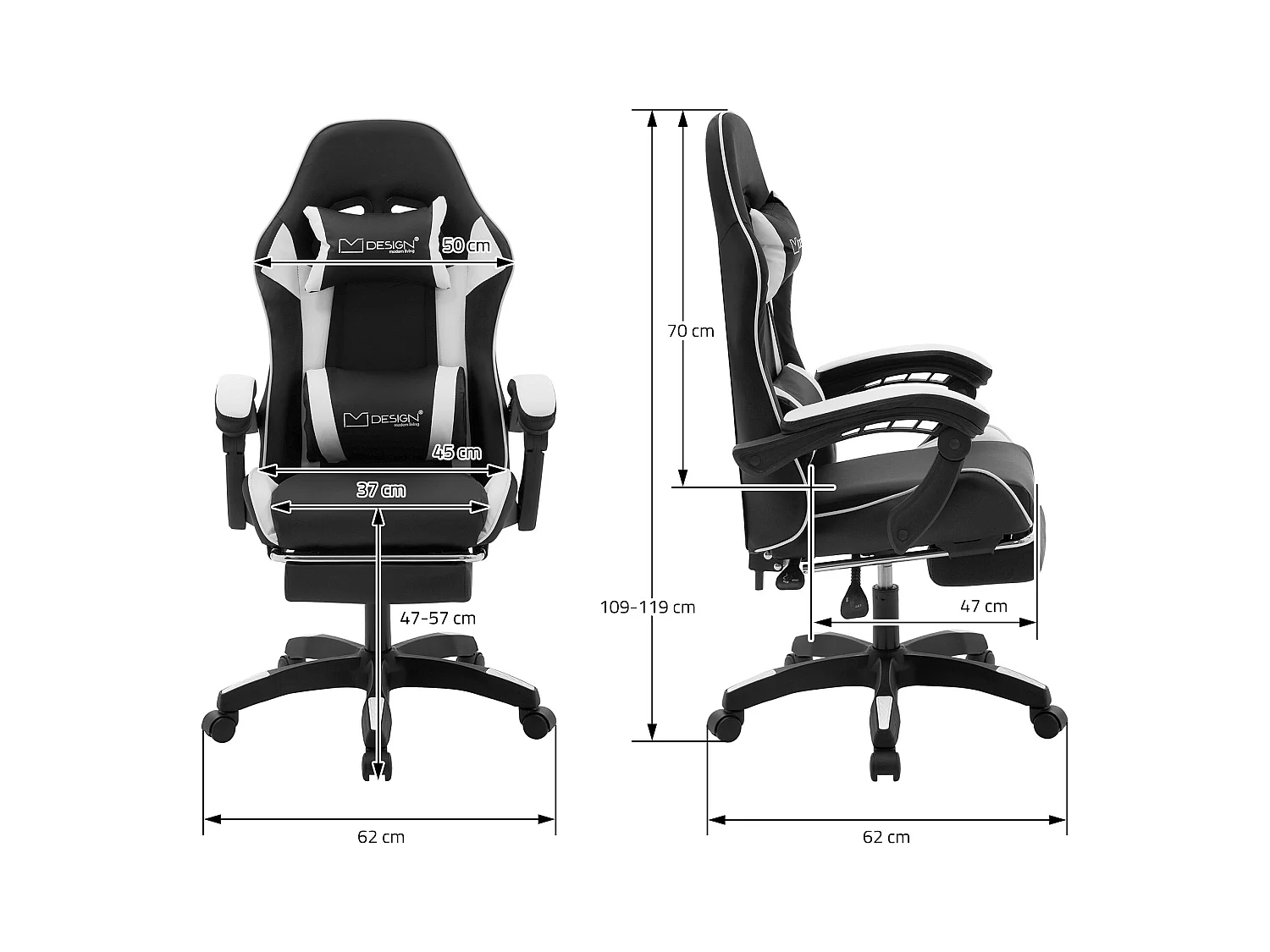 ML-Design Sedia da gaming ergonomica in similpelle bianco, con poggiapiedi e poggiatesta, poltrona da gioco girevole, ideale per scrivania o ufficio