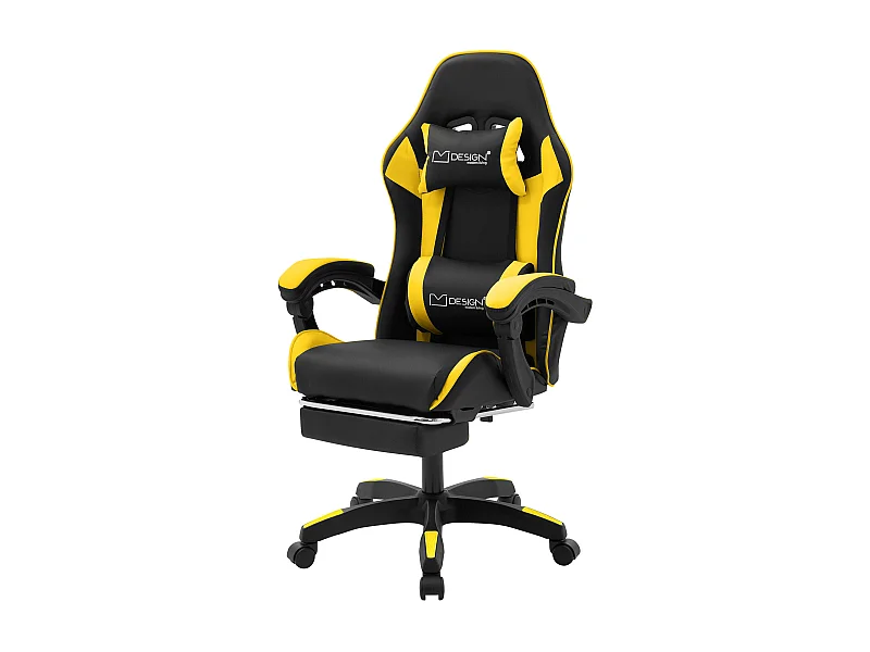 ML-Design Sedia da gaming ergonomica in similpelle giallo, con poggiapiedi e poggiatesta, poltrona da gioco girevole, ideale per scrivania o ufficio