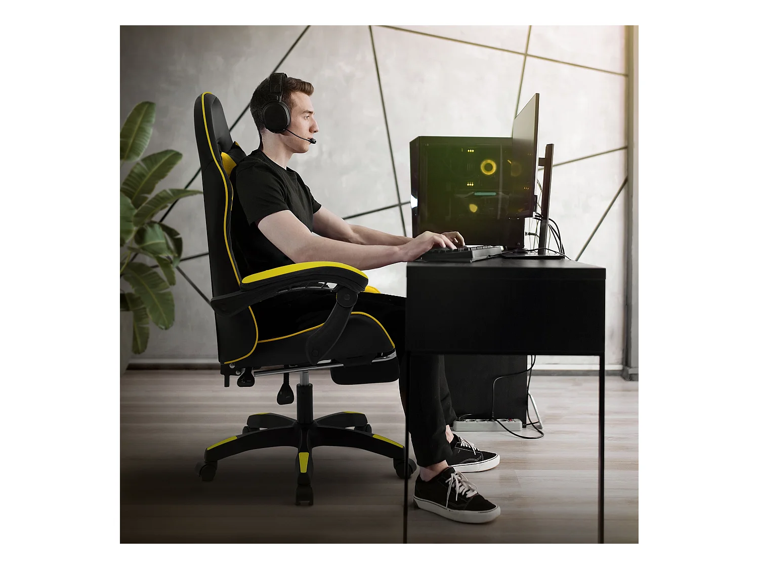 ML-Design Sedia da gaming ergonomica in similpelle giallo, con poggiapiedi e poggiatesta, poltrona da gioco girevole, ideale per scrivania o ufficio
