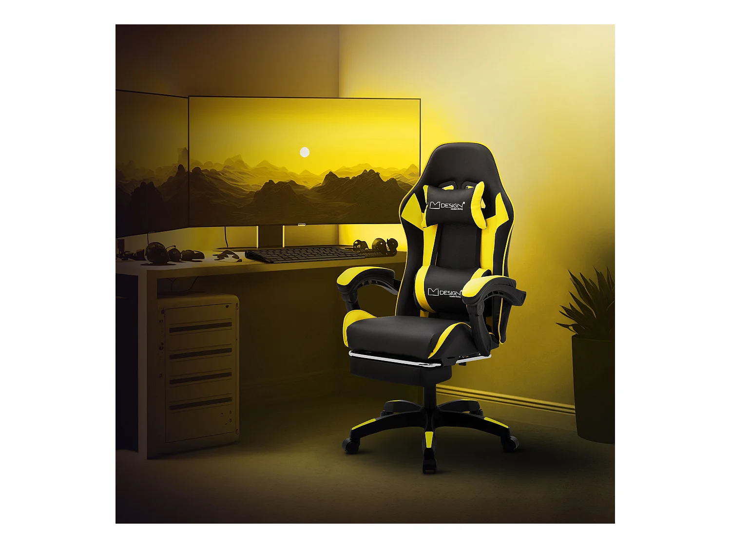 ML-Design Sedia da gaming ergonomica in similpelle giallo, con poggiapiedi e poggiatesta, poltrona da gioco girevole, ideale per scrivania o ufficio