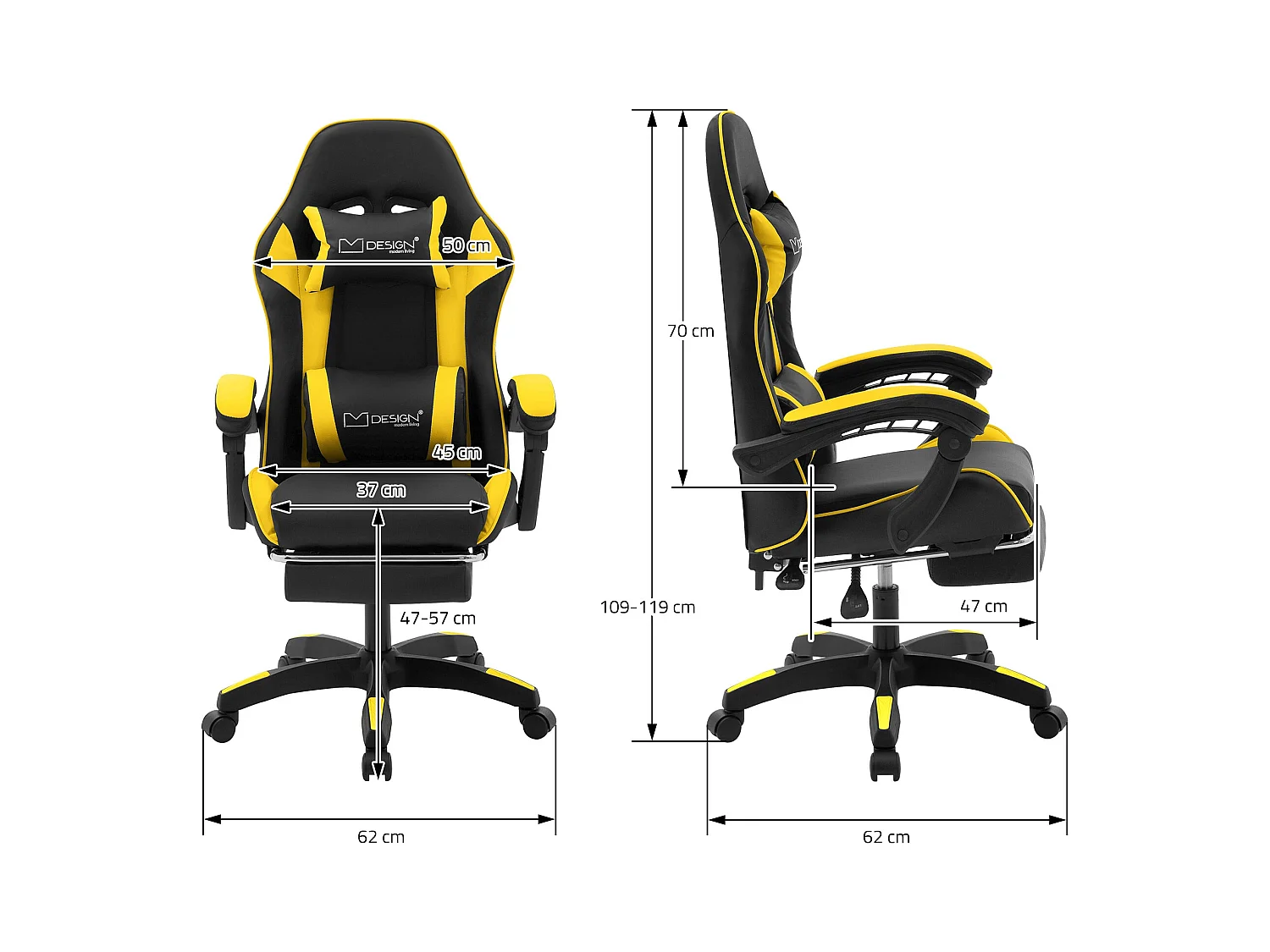 ML-Design Sedia da gaming ergonomica in similpelle giallo, con poggiapiedi e poggiatesta, poltrona da gioco girevole, ideale per scrivania o ufficio