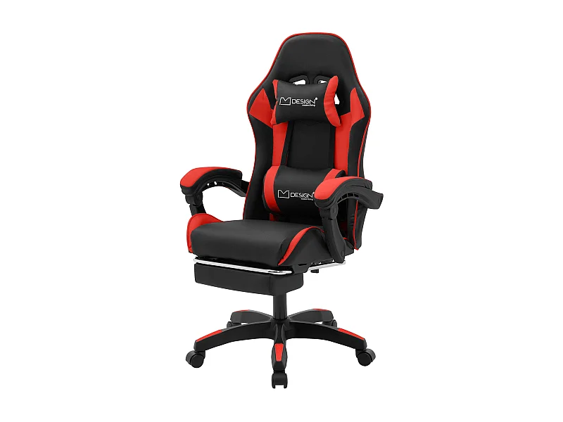 ML-Design Sedia da gaming ergonomica in similpelle rosso, con poggiapiedi e poggiatesta, poltrona da gioco girevole, ideale per scrivania o ufficio