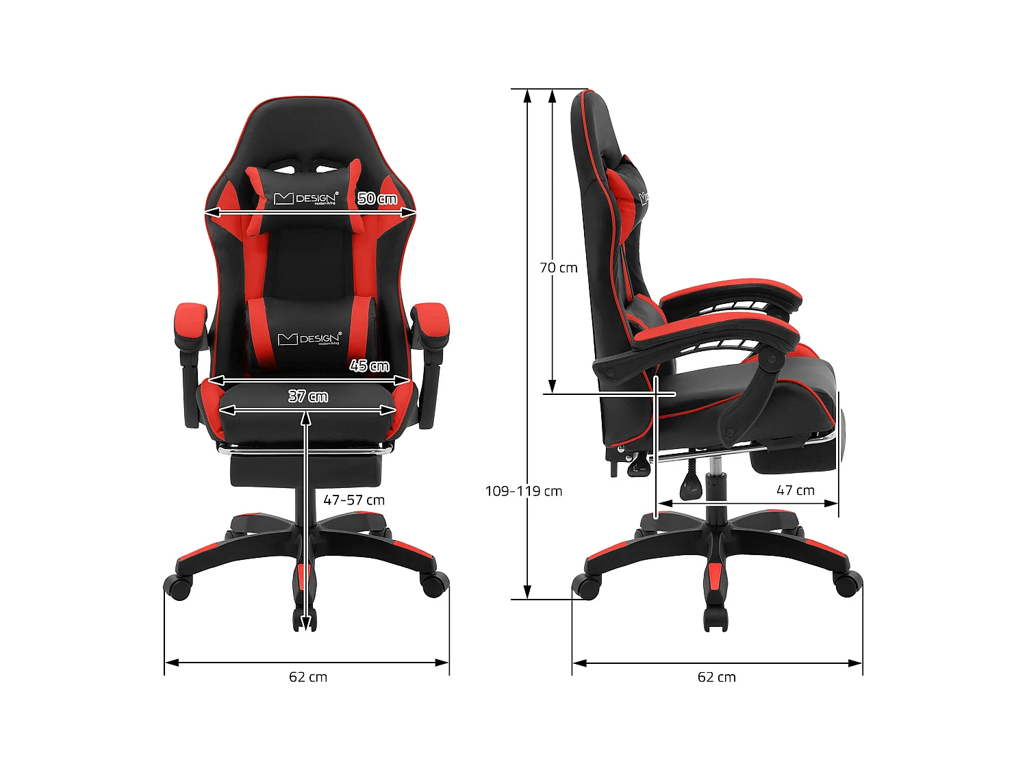 ML-Design Sedia da gaming ergonomica in similpelle rosso, con poggiapiedi e poggiatesta, poltrona da gioco girevole, ideale per scrivania o ufficio
