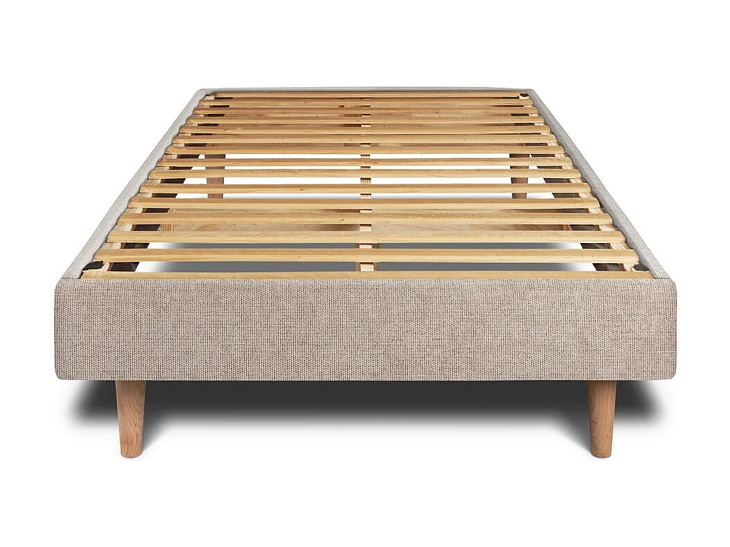 Lit 90x200cm avec tête de lit tapissier tissu et sommier kit beige brun - Hauteur totale : 29cm