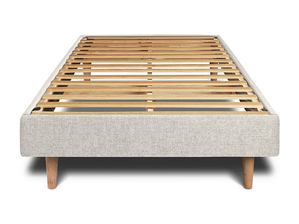 Lit 90x200cm avec tête de lit tapissier tissu et sommier kit Beige clair - Hauteur totale : 29cm