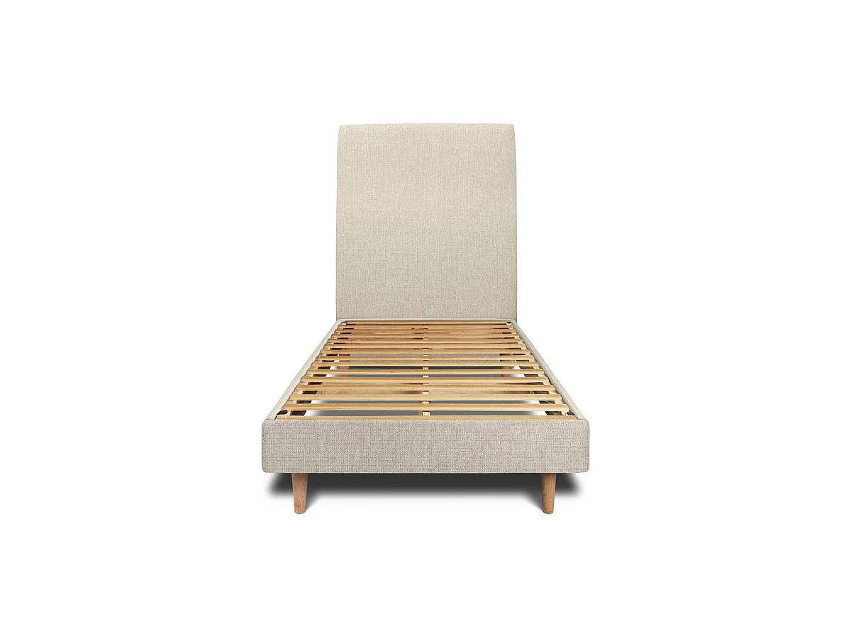 Lit 90x200cm avec tête de lit tapissier tissu et sommier kit Beige clair - Hauteur totale : 29cm