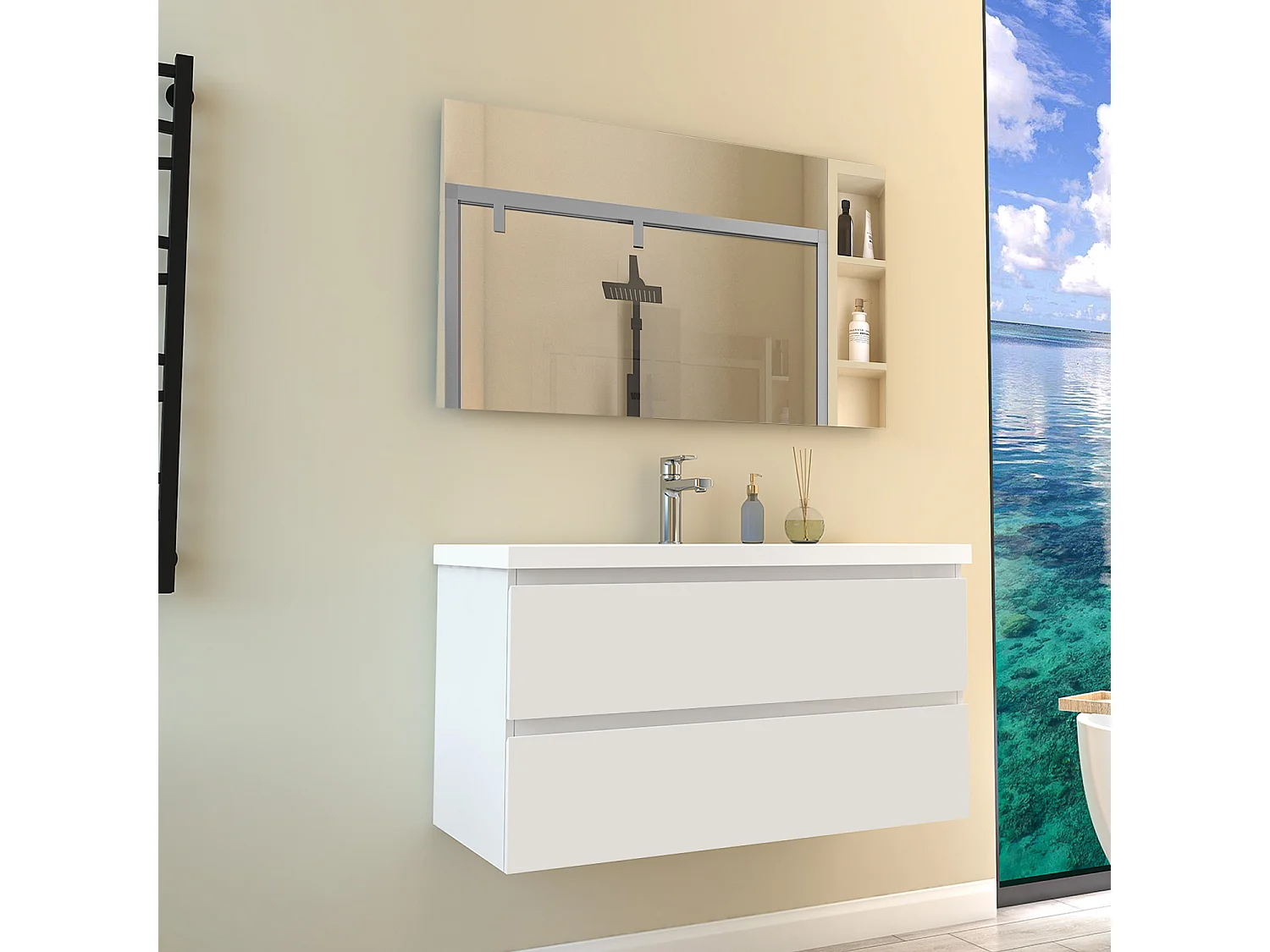 Mobile per bagno sospeso con lavabo da incasso 99 cm bianco