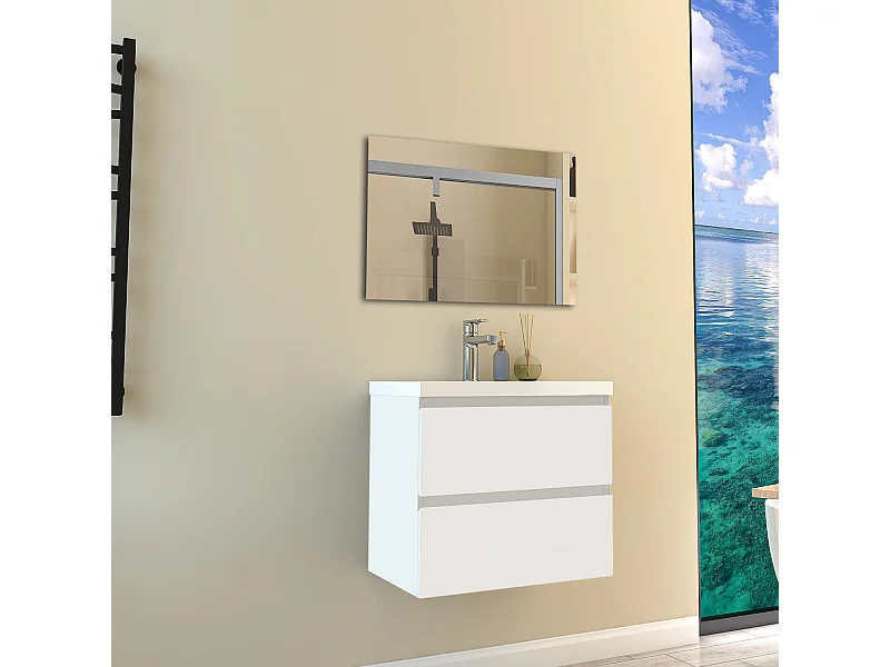 Mobile per bagno sospeso con lavabo da incasso 60 cm bianco