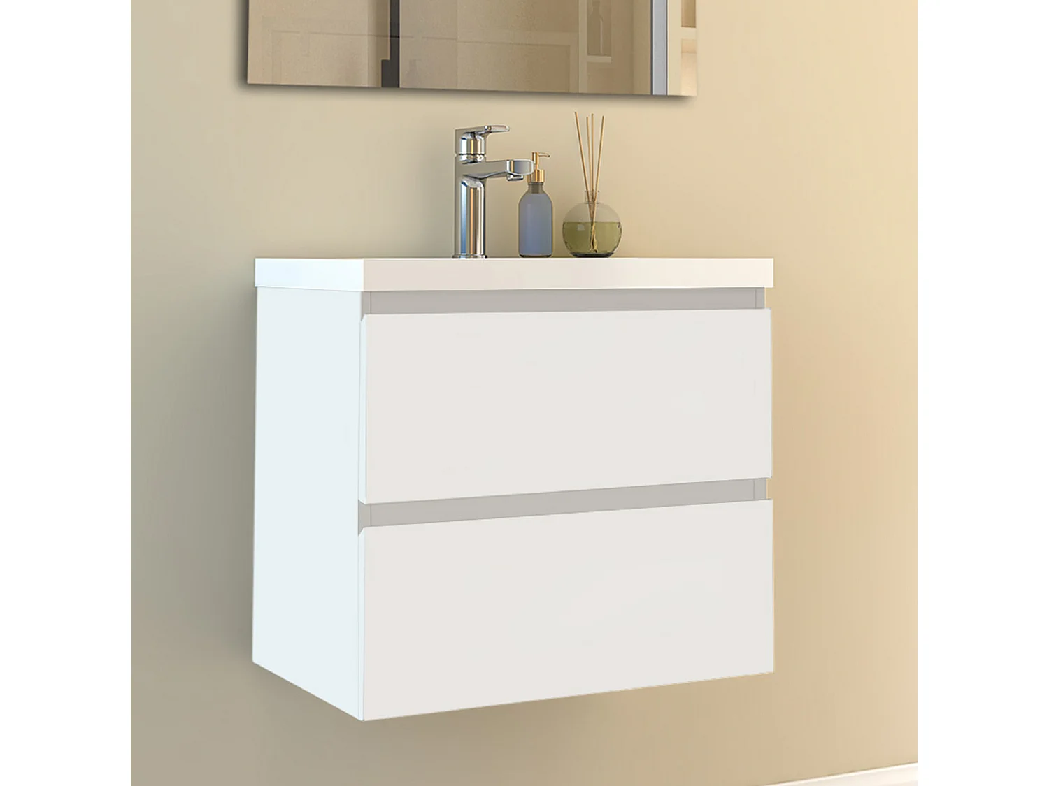 Mobile per bagno sospeso con lavabo da incasso 60 cm bianco