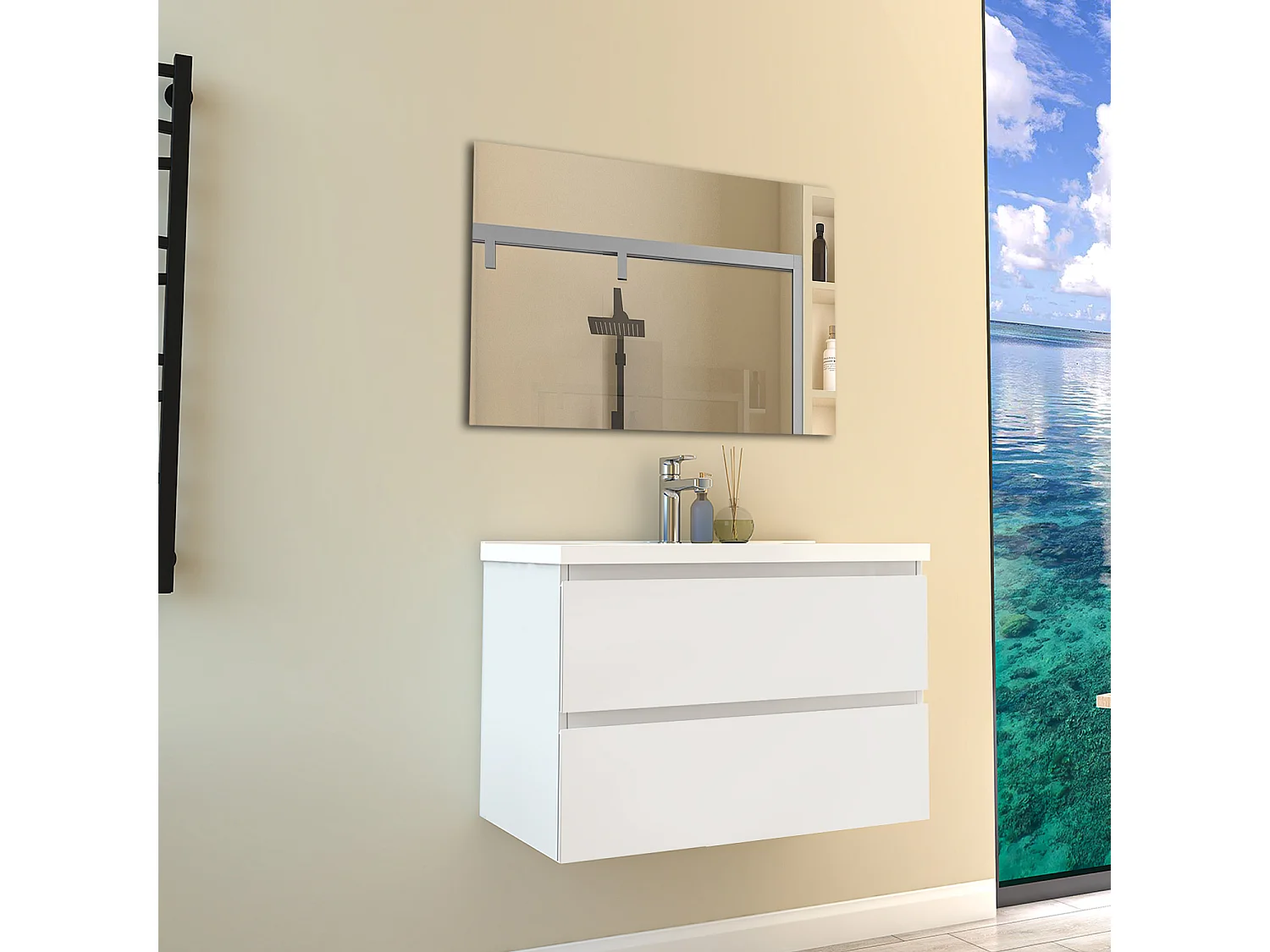 Mobile per bagno sospeso con lavabo da incasso 79 cm bianco
