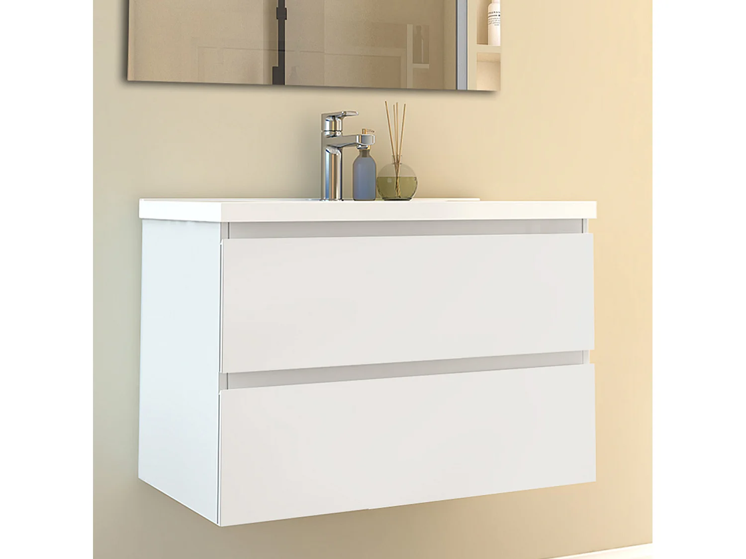 Mobile per bagno sospeso con lavabo da incasso 79 cm bianco
