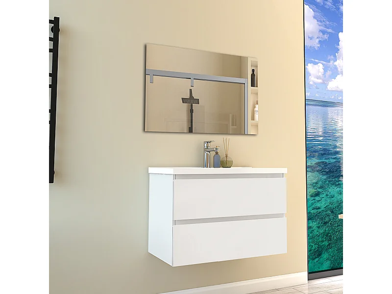 Mobile per bagno sospeso con lavabo da incasso 79 cm bianco