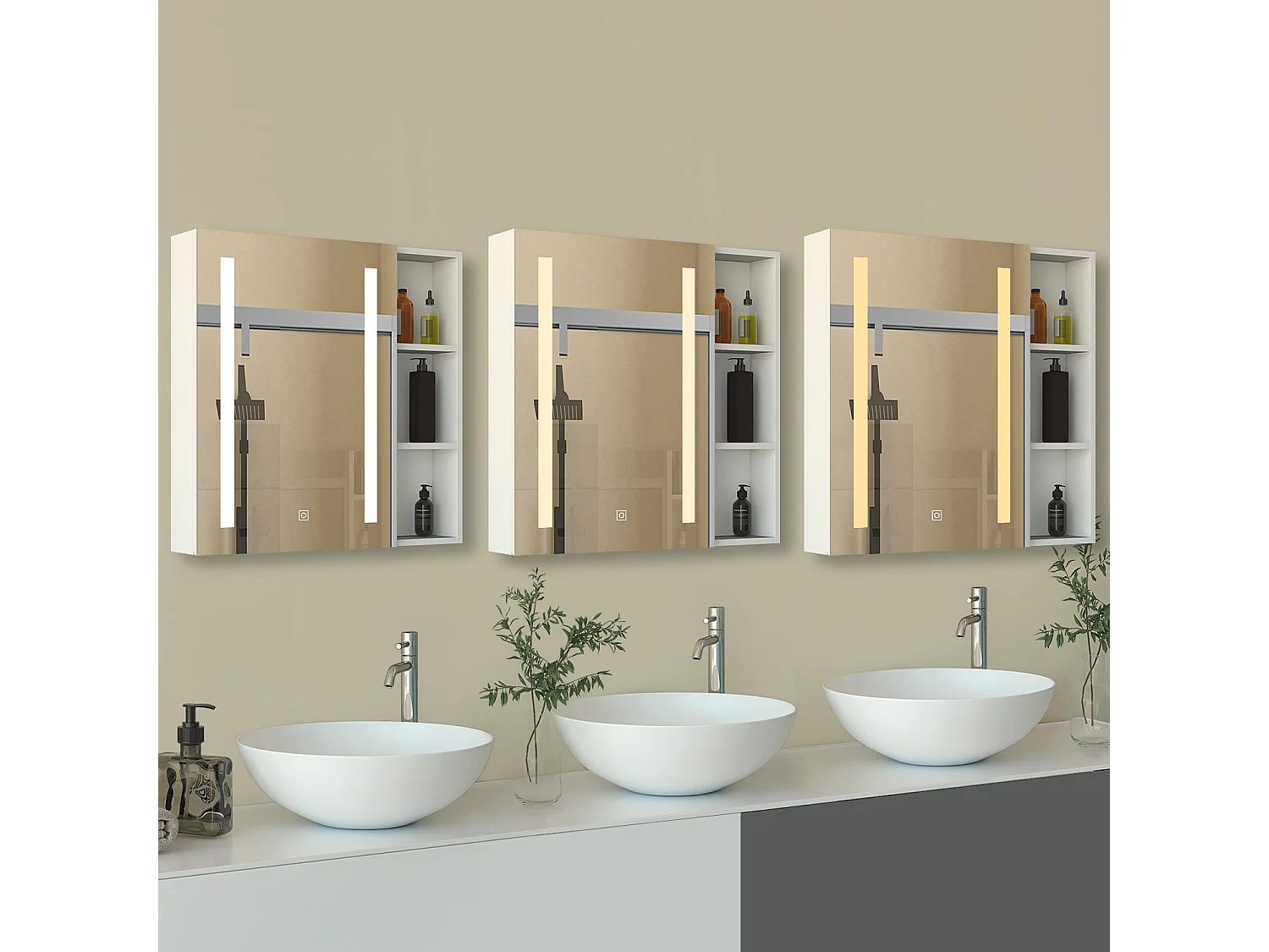 Armadietto a muro da Bagno con Specchio 50x70cm e Pensile Alto, Set Completo, Bianco