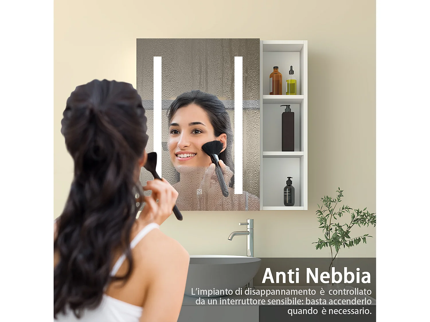 Armadietto a muro da Bagno con Specchio 50x70cm e Pensile Alto, Set Completo, Bianco