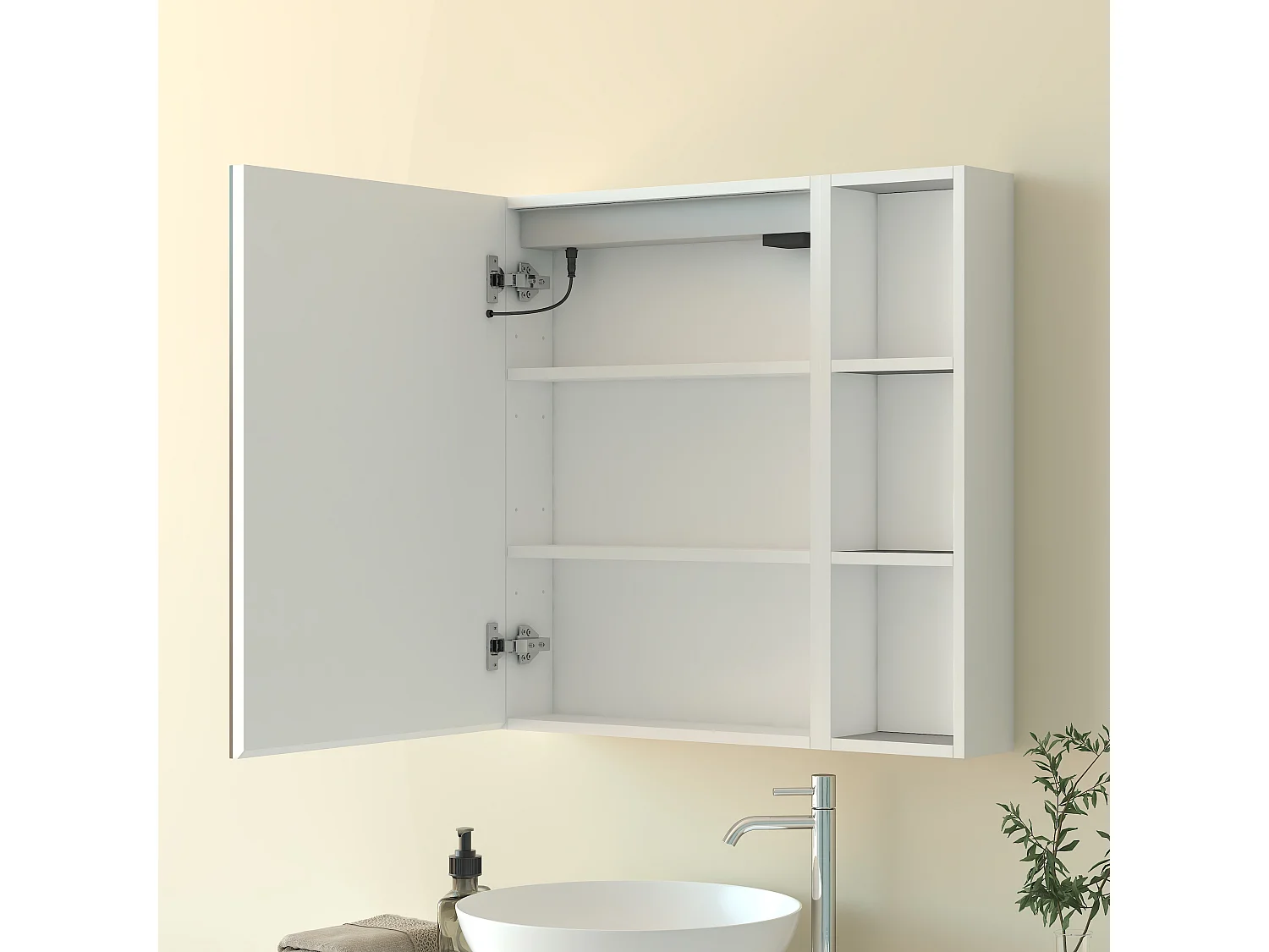 Armadietto a muro da Bagno con Specchio 70x70cm e Pensile Alto, Set Completo, Bianco