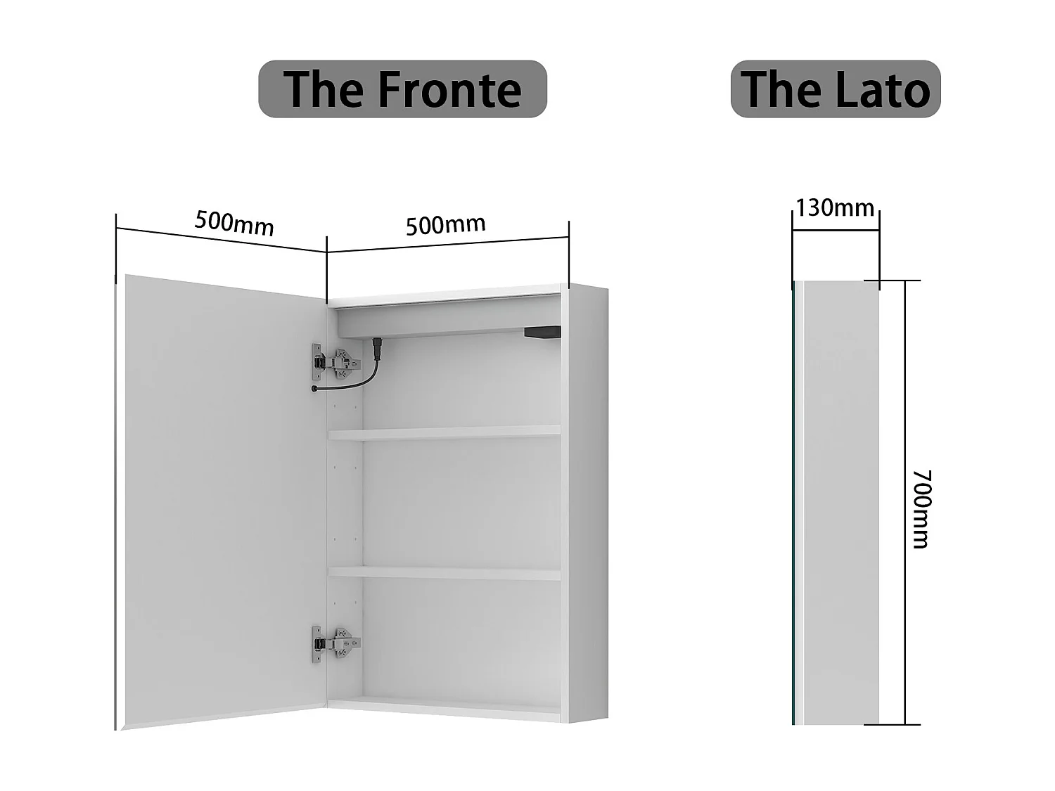 Armadietto a muro da Bagno con Specchio 70x70cm e Pensile Alto, Set Completo, Bianco