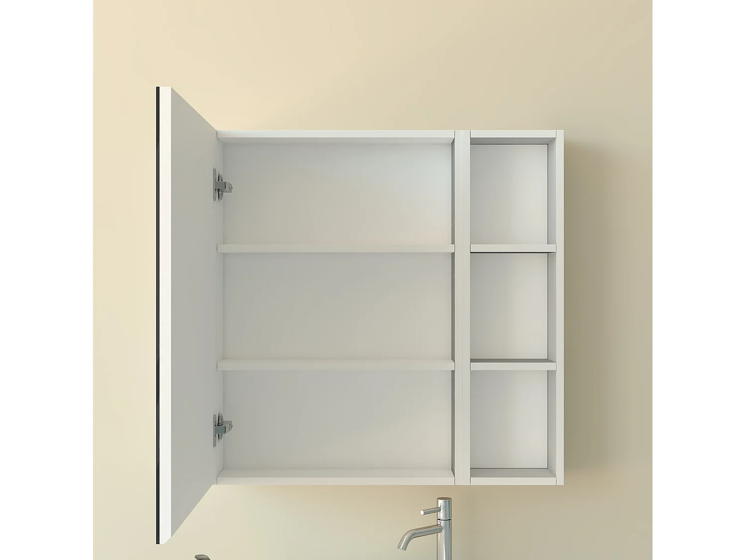 Armadietto a muro da Bagno con Specchio 50x70cm e Pensile Alto, Set Completo, Bianco