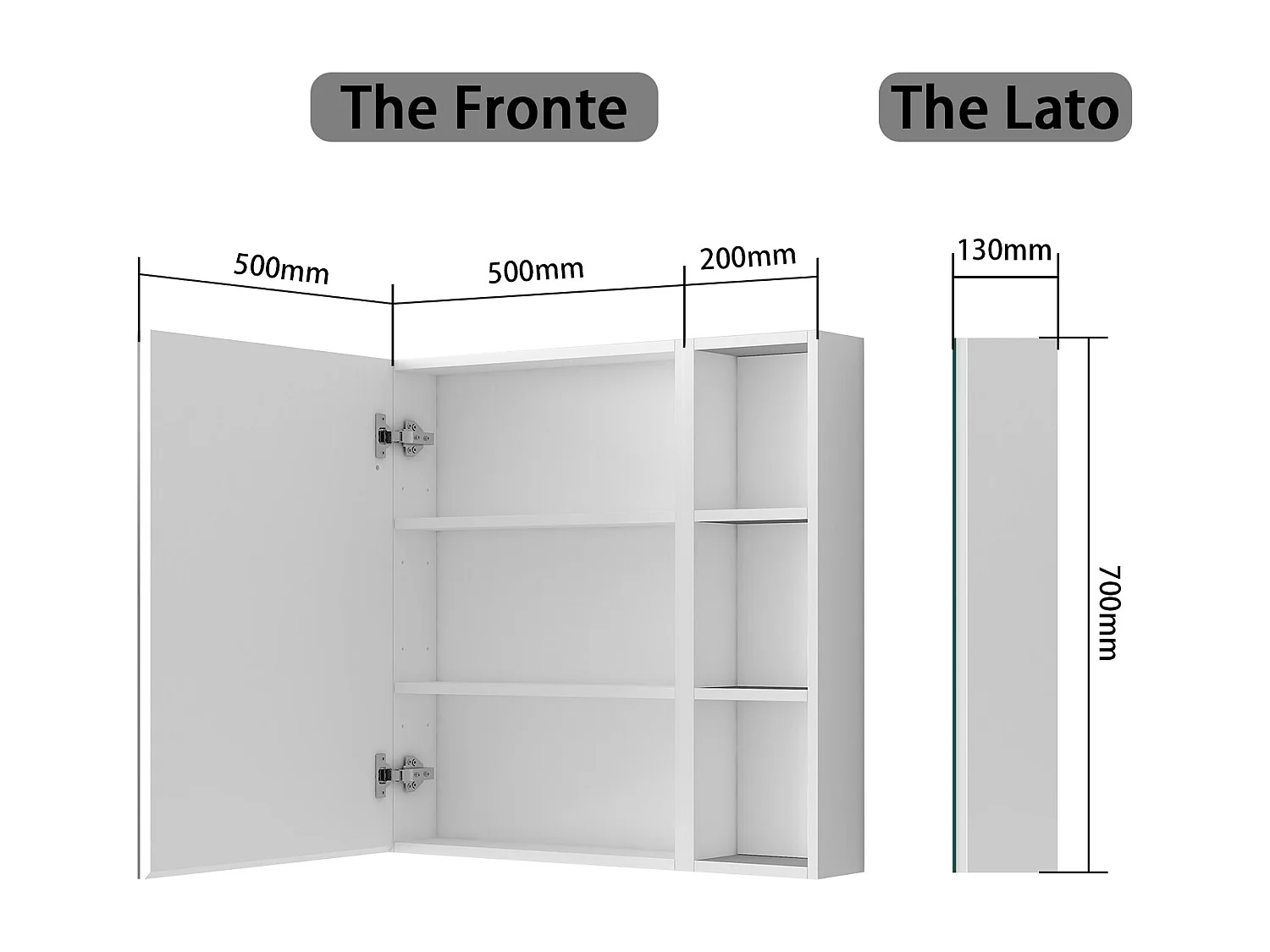 Armadietto a muro da Bagno con Specchio 50x70cm e Pensile Alto, Set Completo, Bianco