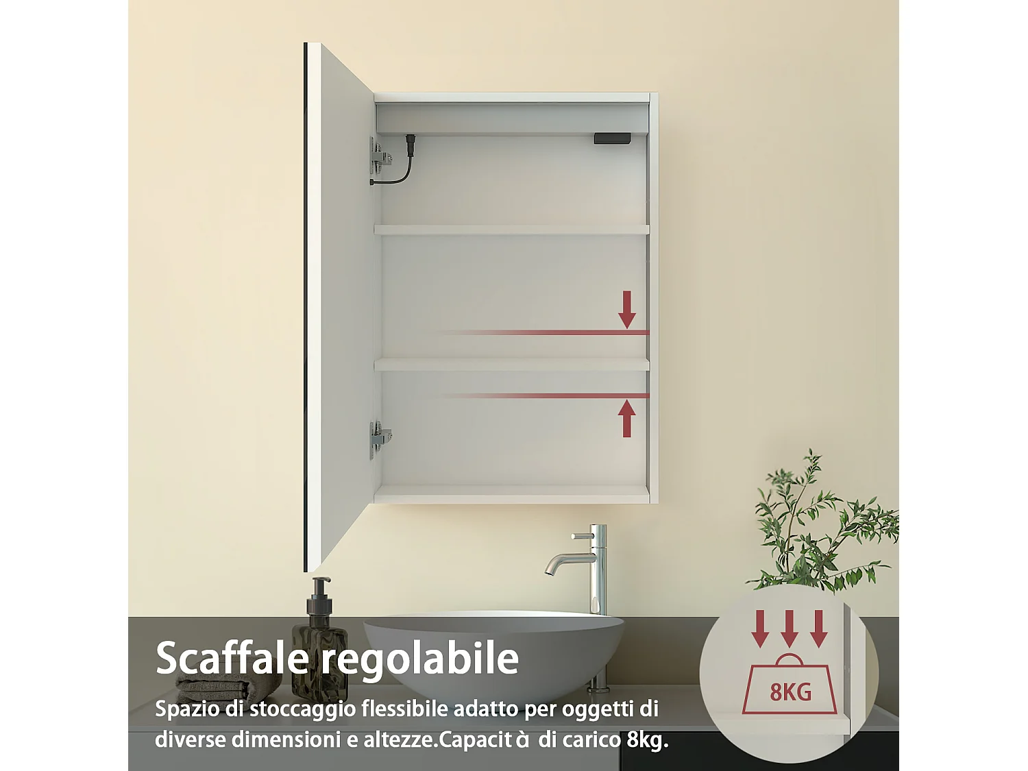 Armadietto a muro da Bagno con Specchio 50x70 cm, Bianco