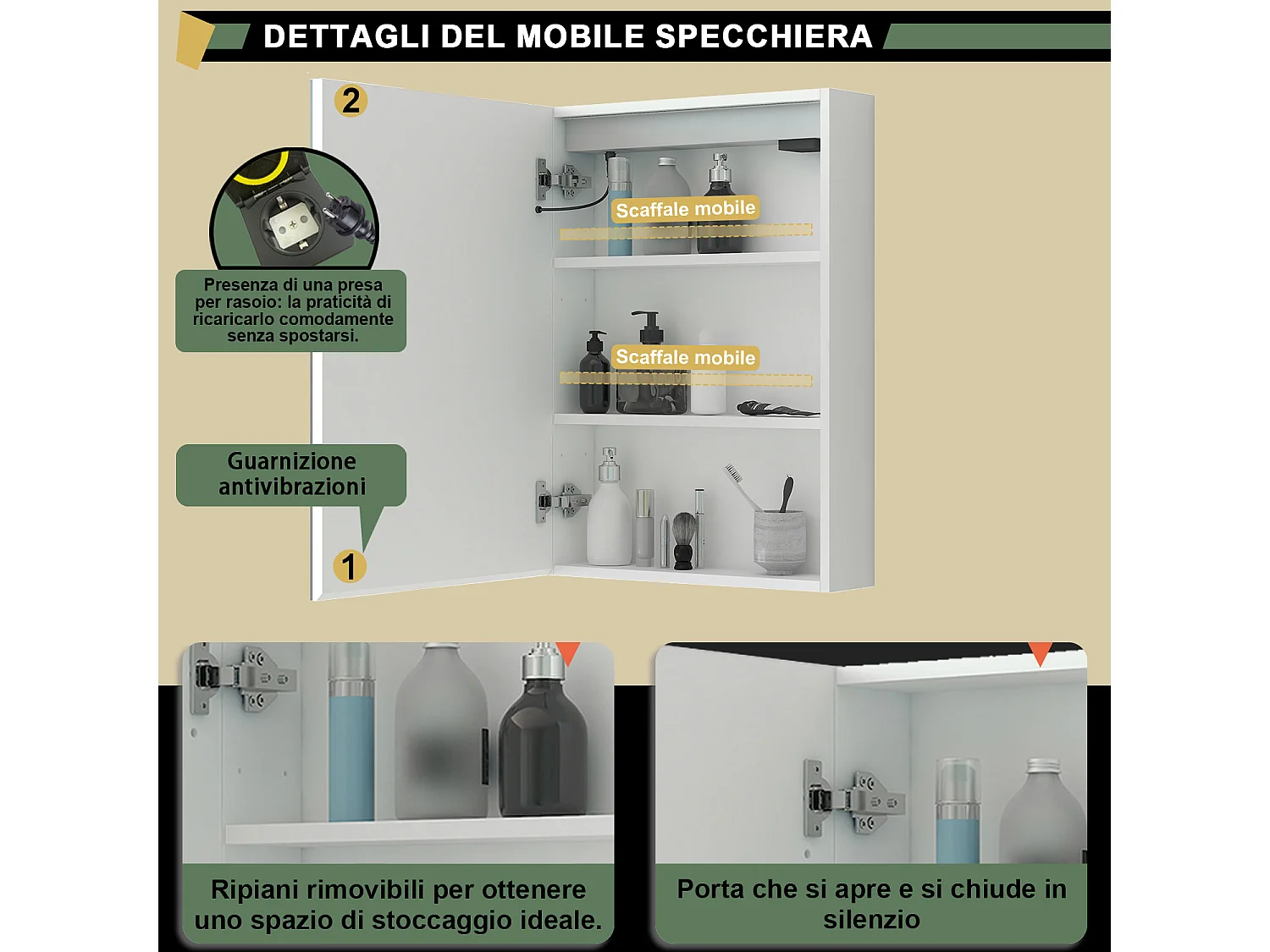 Armadietto a muro da Bagno con Specchio 50x70 cm, Bianco