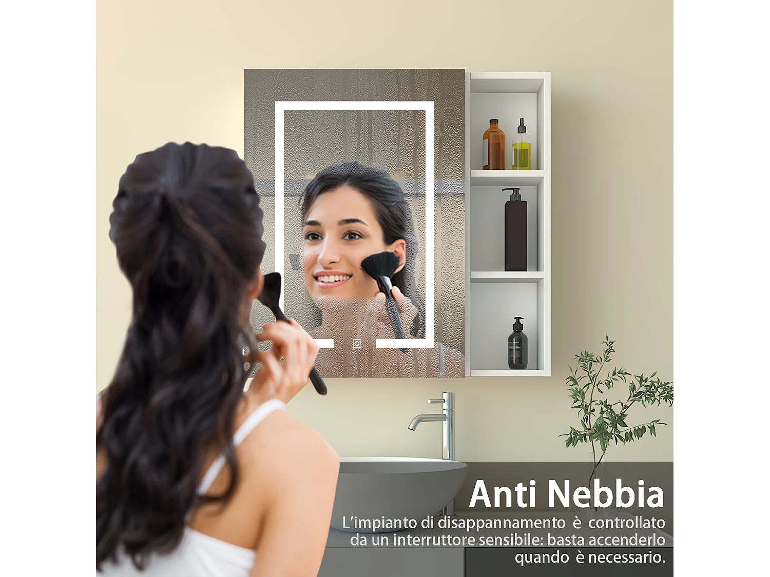 Armadietto a muro da Bagno con Specchio 50x70cm e Pensile Alto, Set Completo, Bianco