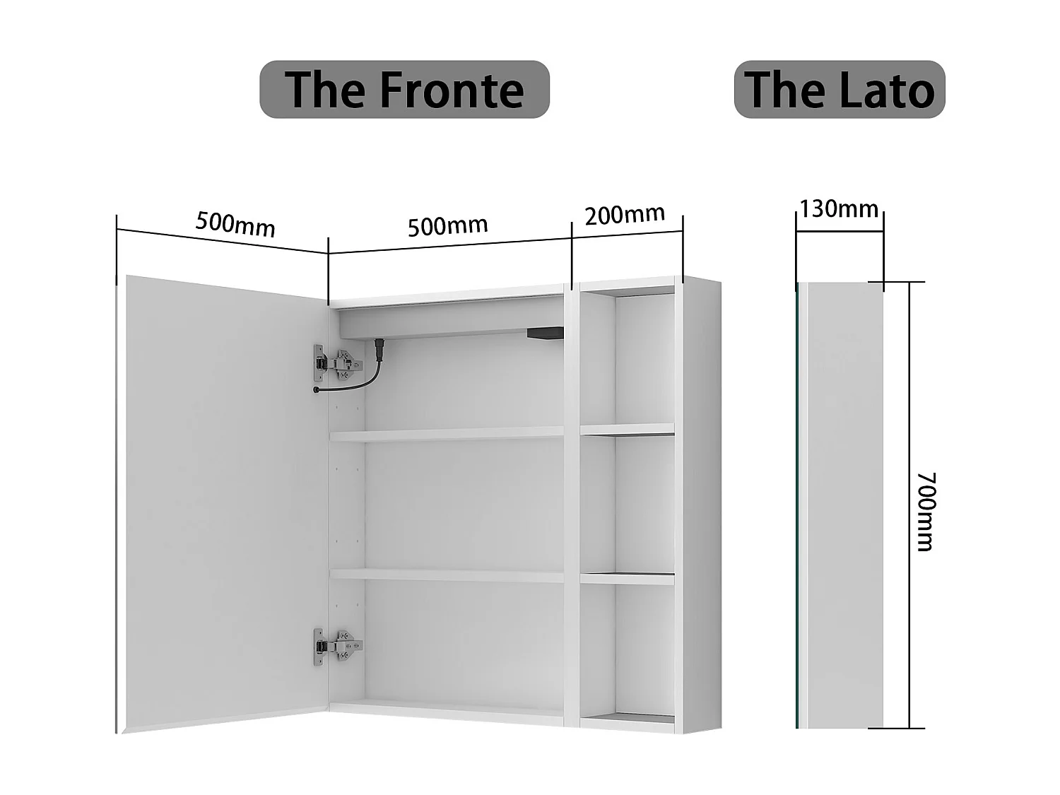 Armadietto a muro da Bagno con Specchio 50x70cm e Pensile Alto, Set Completo, Bianco