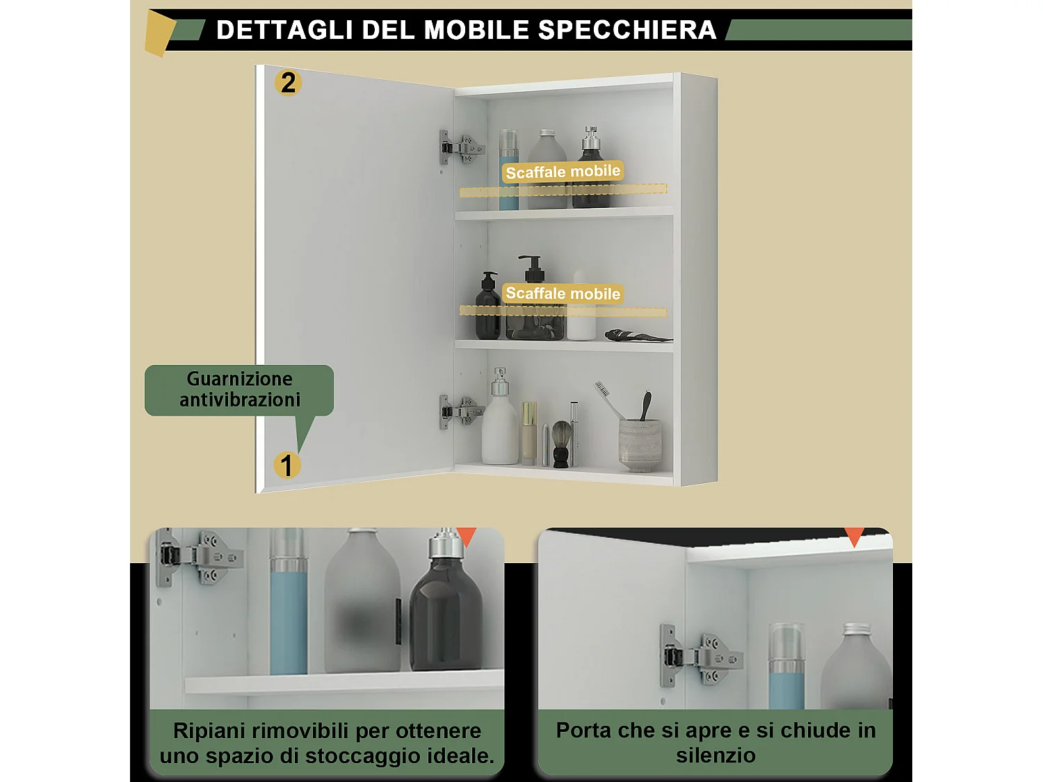 Armadietto a muro da Bagno con Specchio 50x70 cm, Bianco