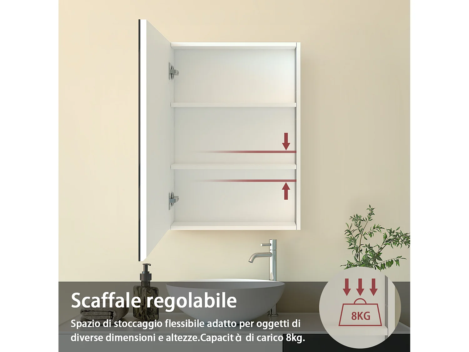 Armadietto a muro da Bagno con Specchio 50x70 cm, Bianco