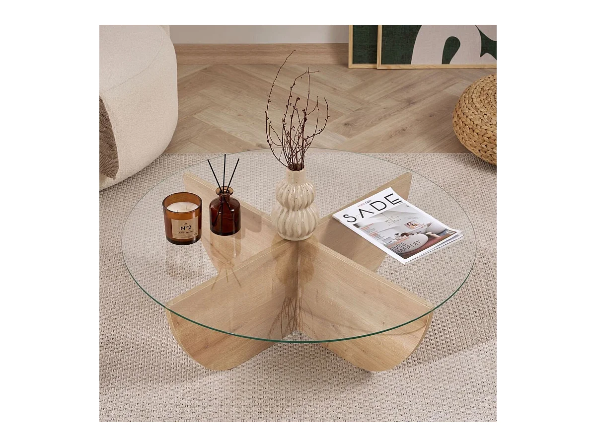 Couchtisch mit Glasplatte Ø90 cm - NINA