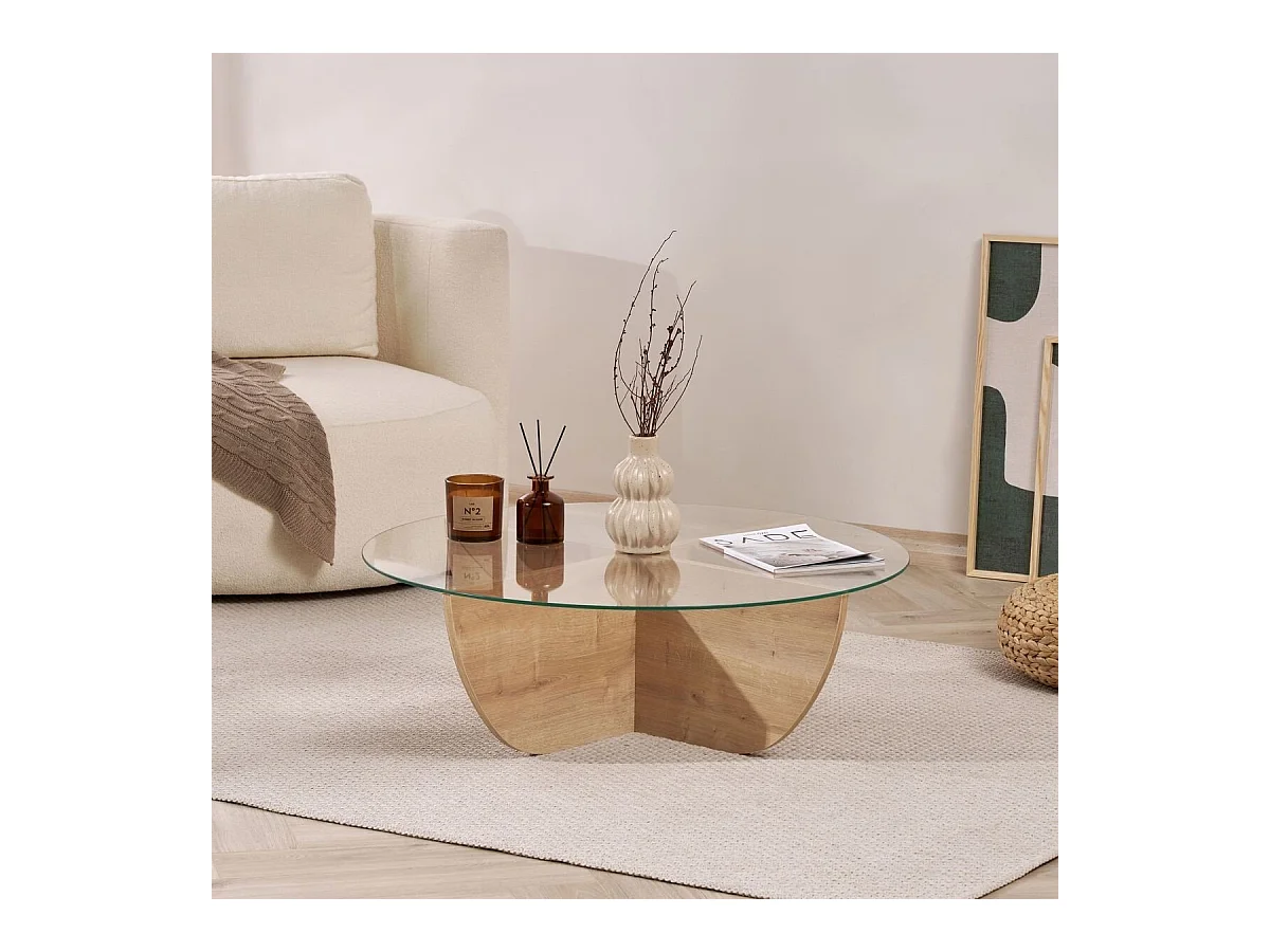 Couchtisch mit Glasplatte Ø90 cm - NINA