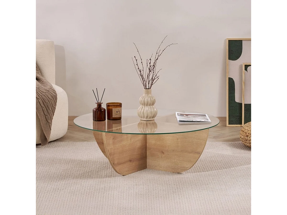 Table basse avec plateau en verre D90 cm - NINA