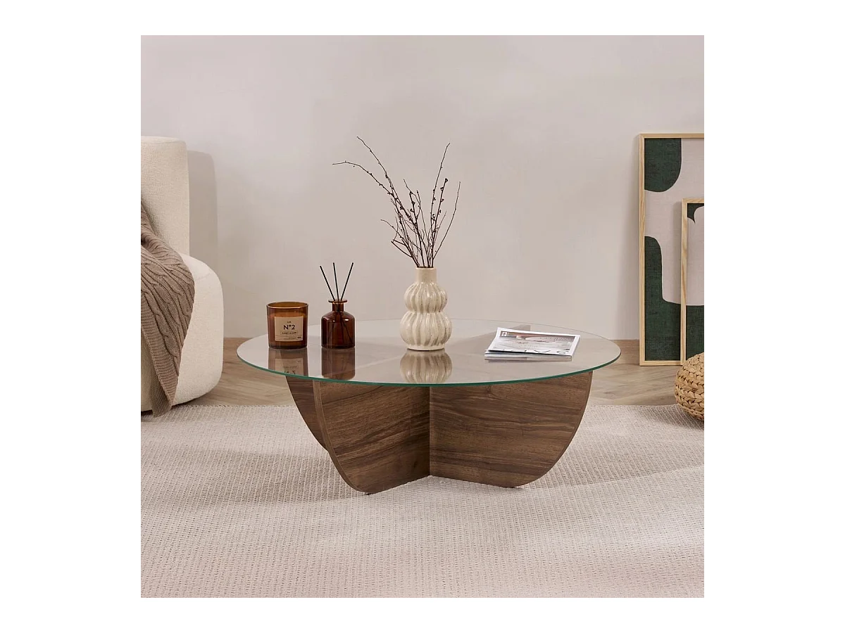 Tavolino con piano in vetro Ø90 cm - NINA