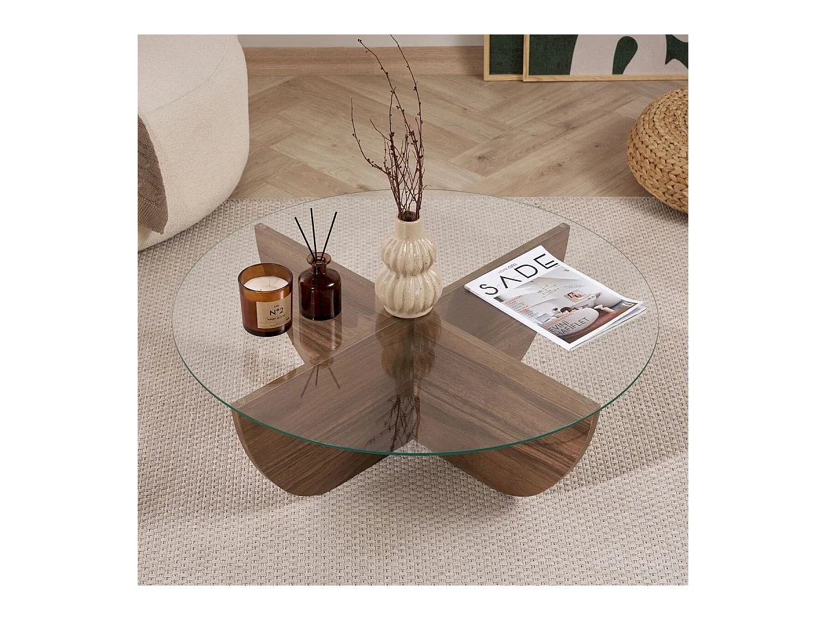 Tavolino con piano in vetro Ø90 cm - NINA