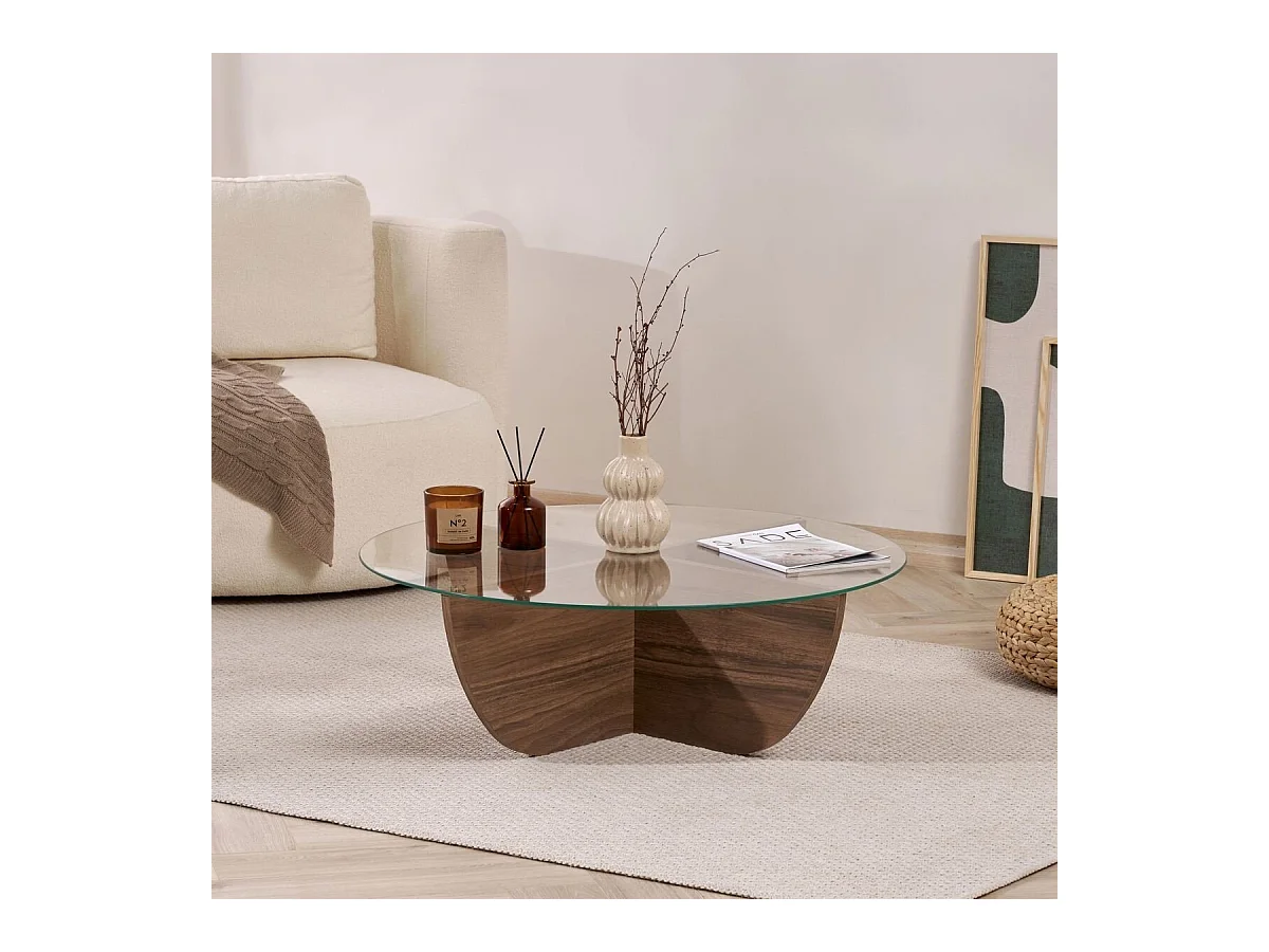 Tavolino con piano in vetro Ø90 cm - NINA