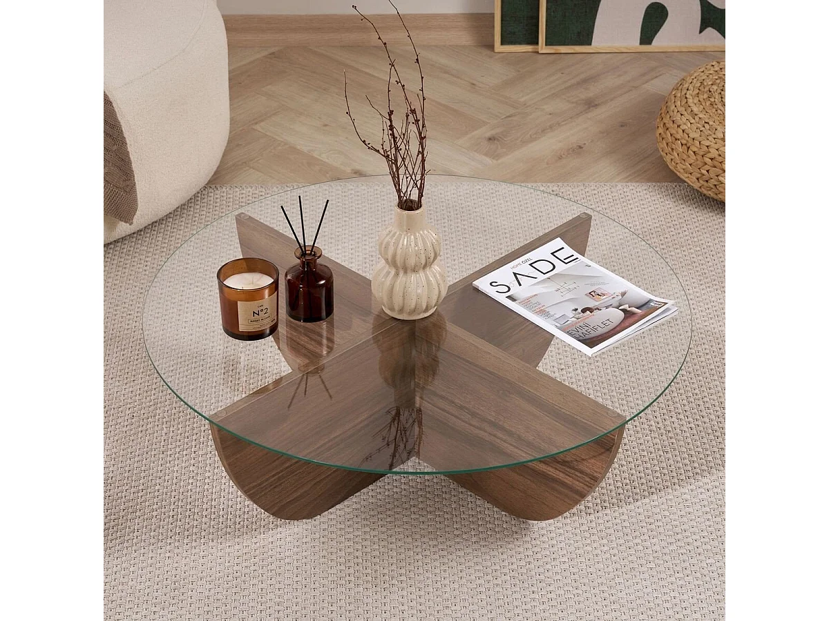 Table basse avec plateau en verre D90 cm - NINA