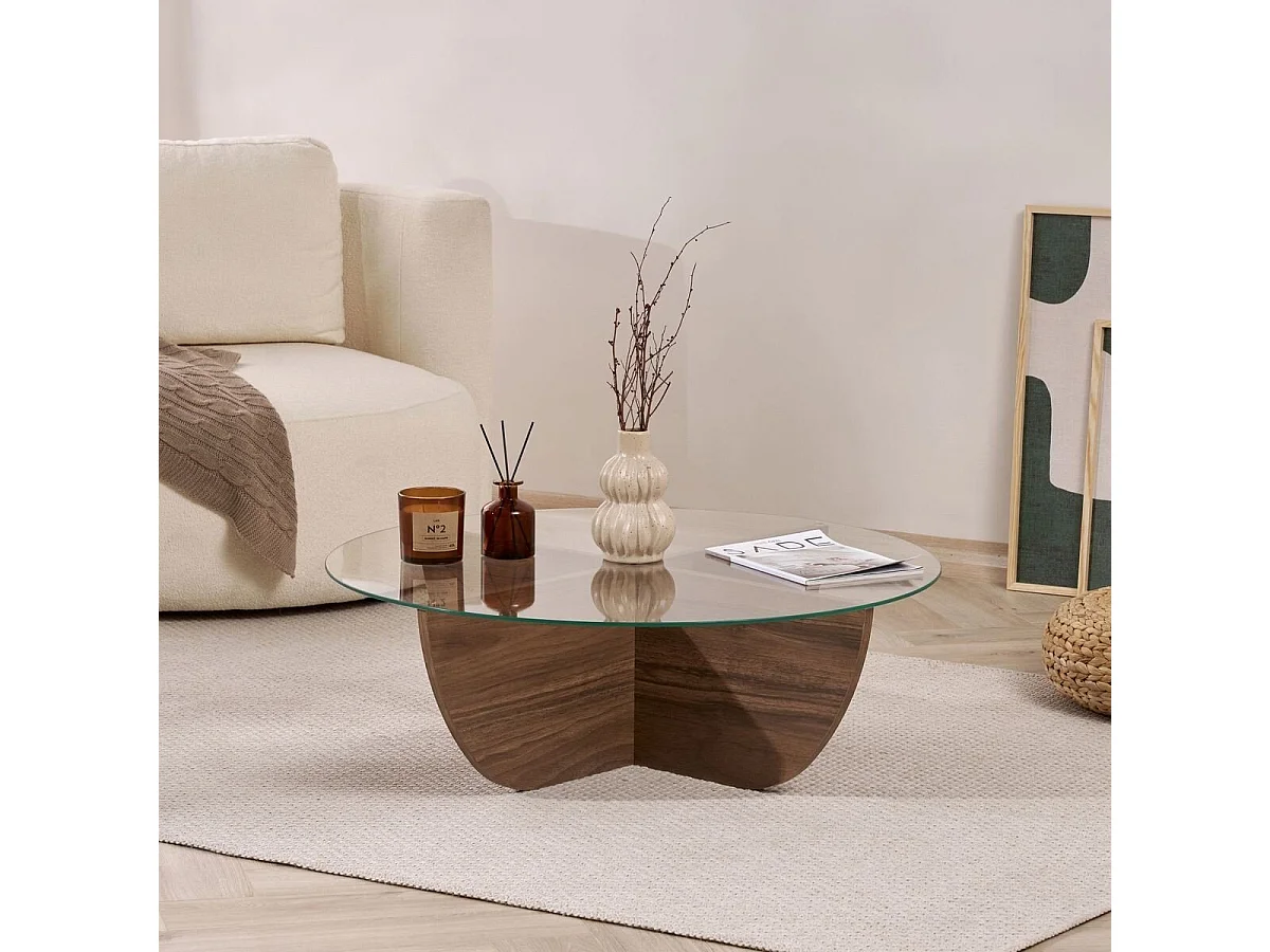 Table basse avec plateau en verre D90 cm - NINA