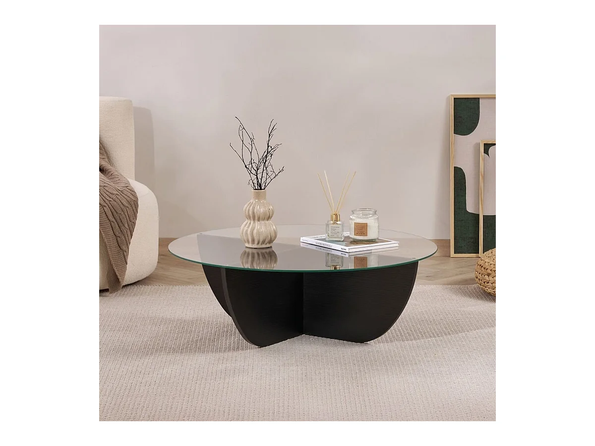 Couchtisch mit Glasplatte Ø90 cm - NINA