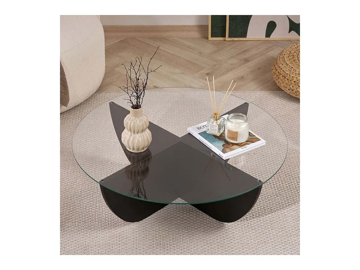 Couchtisch mit Glasplatte Ø90 cm - NINA