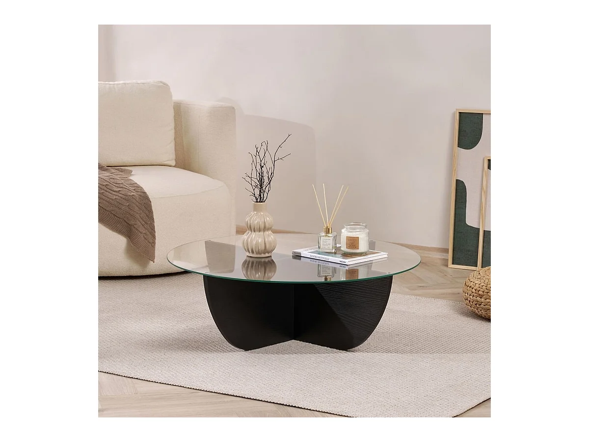 Couchtisch mit Glasplatte Ø90 cm - NINA