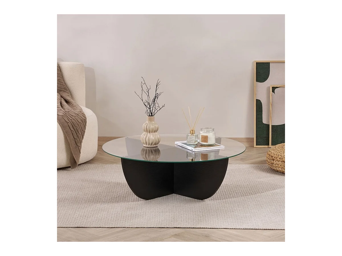 Couchtisch mit Glasplatte Ø90 cm - NINA