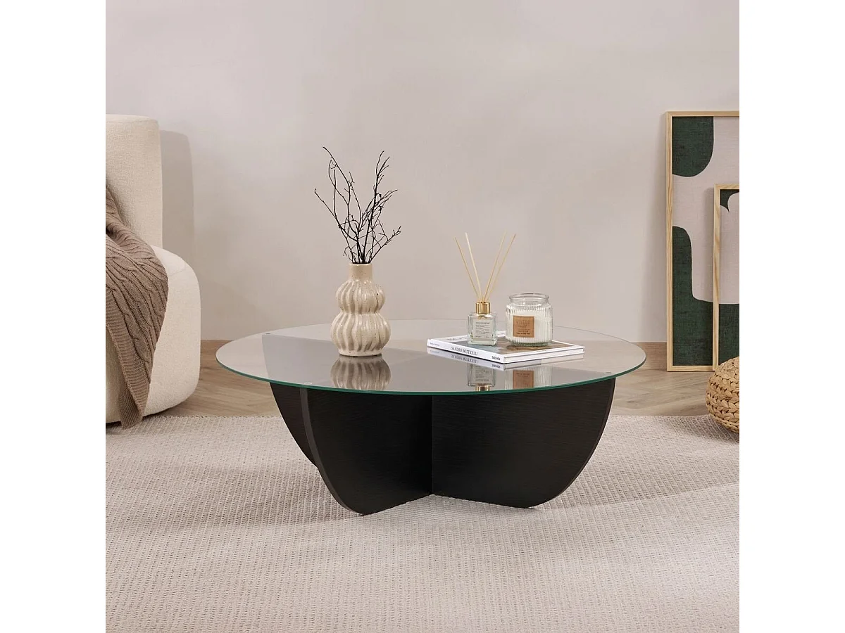 Couchtisch mit Glasplatte Ø90 cm - NINA