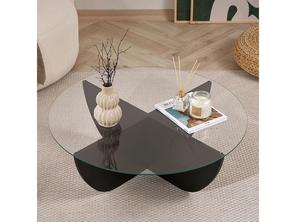 Couchtisch mit Glasplatte Ø90 cm - NINA