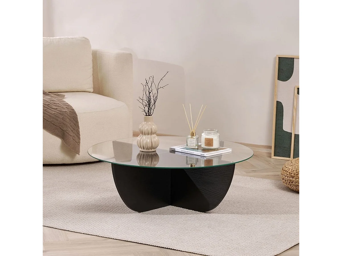 Couchtisch mit Glasplatte Ø90 cm - NINA