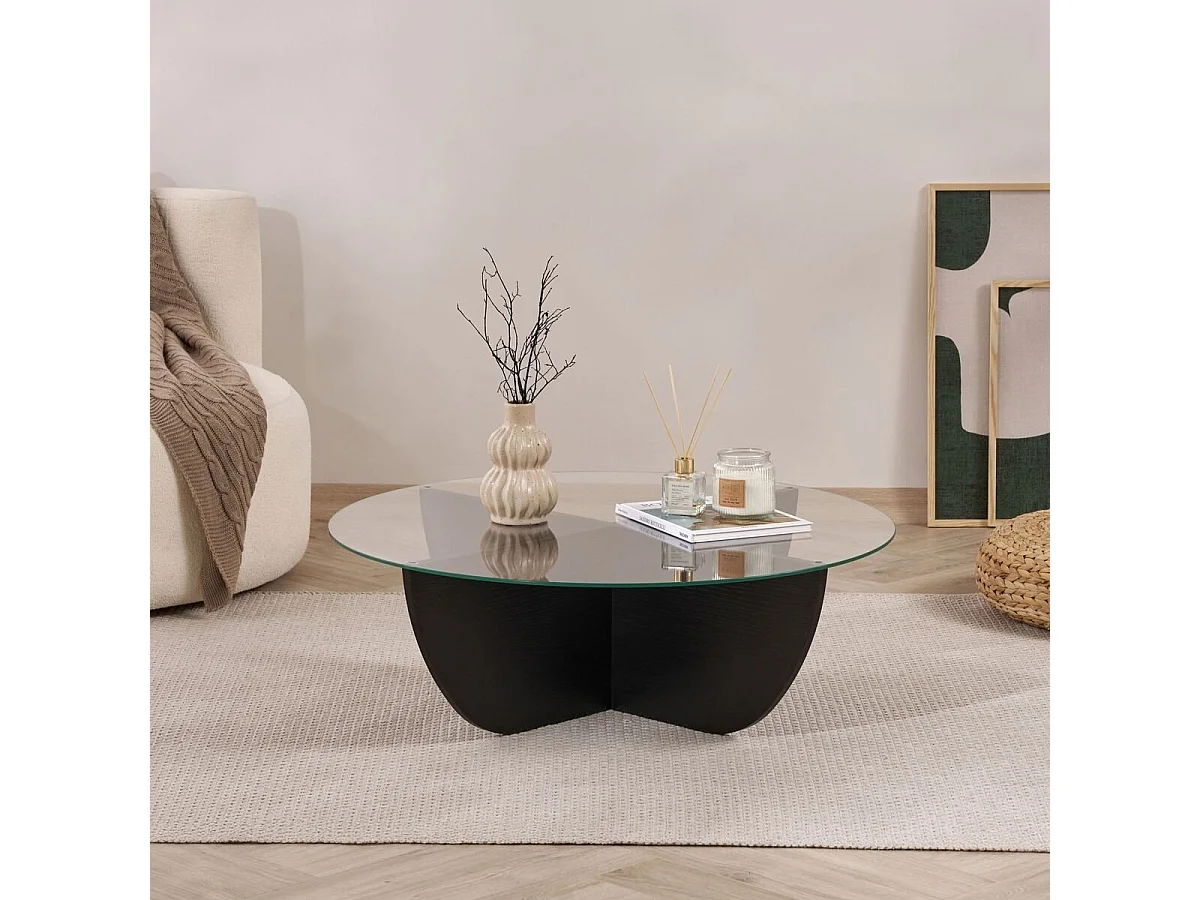 Couchtisch mit Glasplatte Ø90 cm - NINA