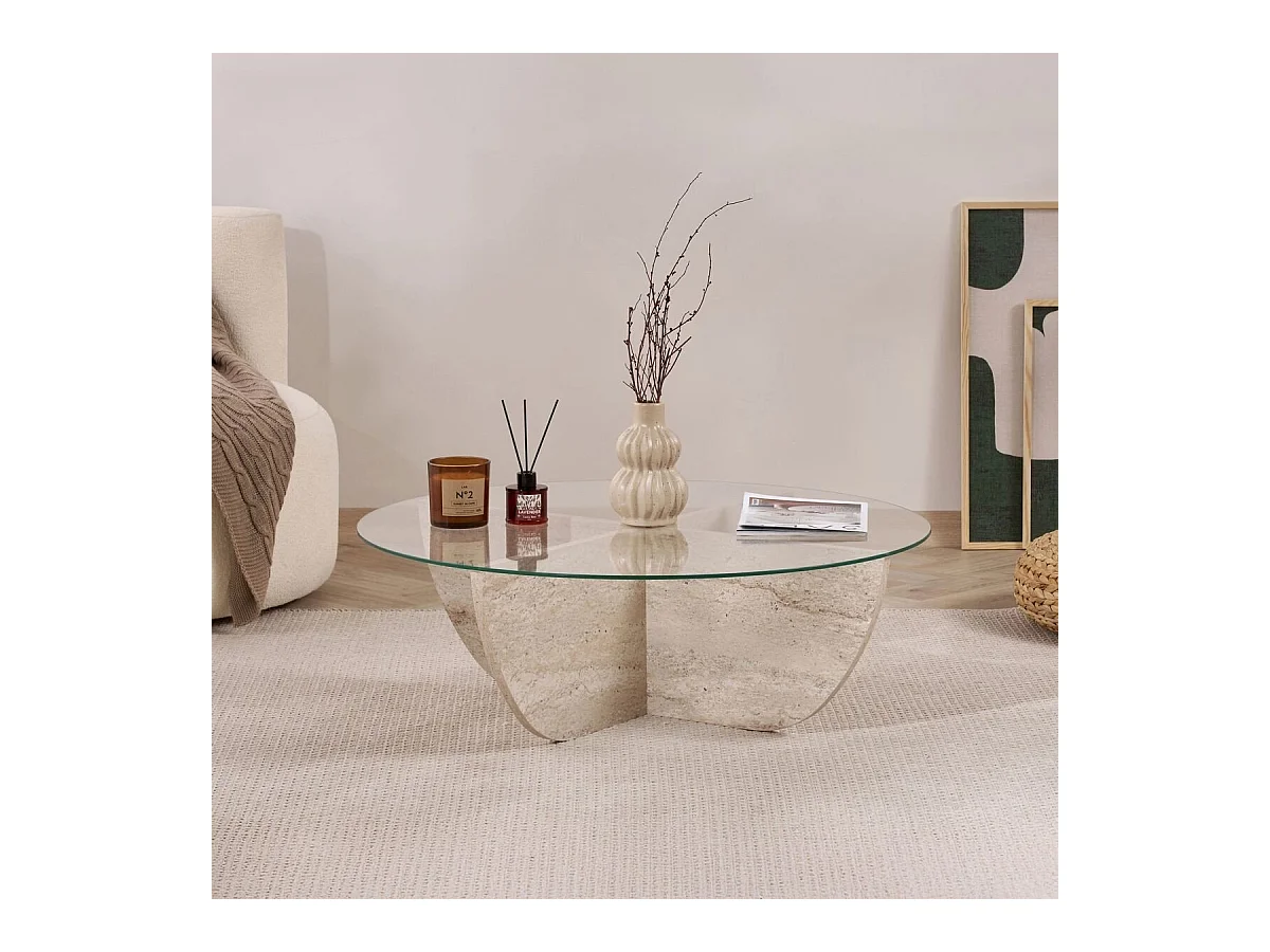 Couchtisch mit Glasplatte Ø90 cm - NINA