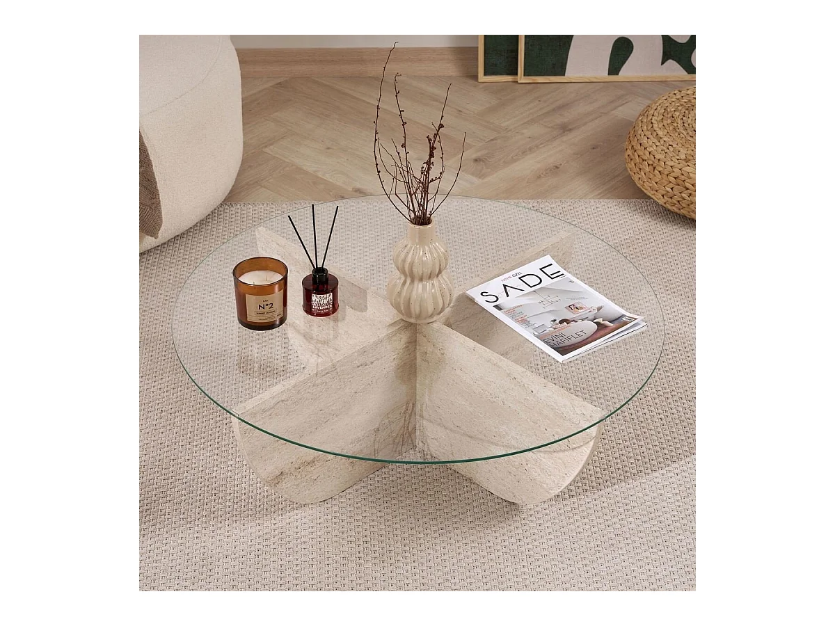 Couchtisch mit Glasplatte Ø90 cm - NINA